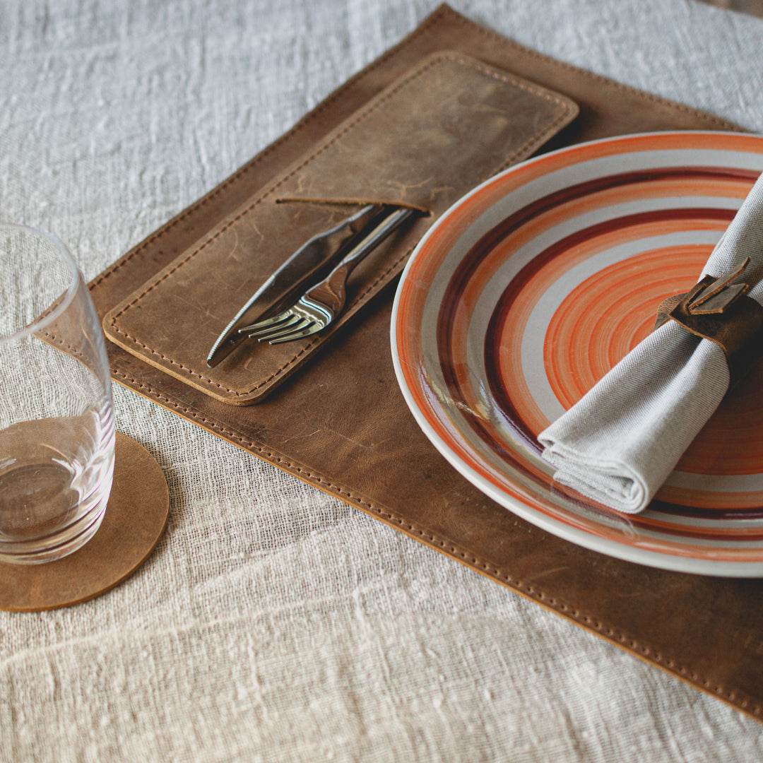 Handmade Crazy Horse Leather Placemat – Rustic Charm & Personal Touch - Chefrollbag