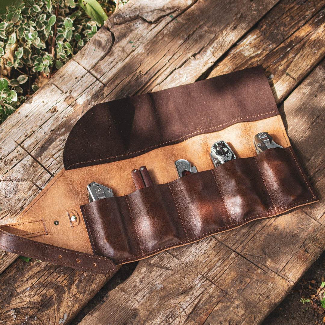 Pocket Knife Roll – Soft Leather Organizer for Your Favorite Blades - Chefrollbag