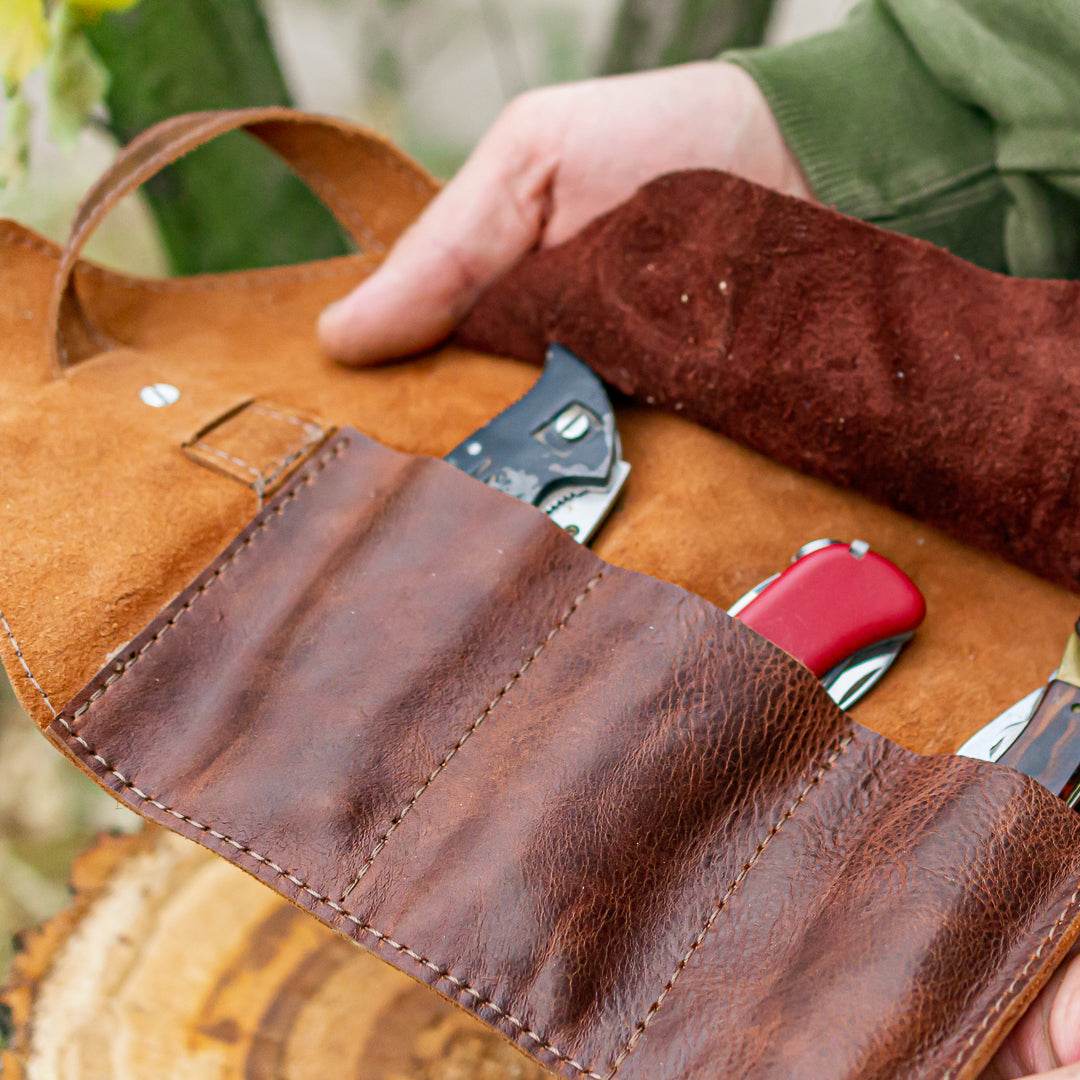 Pocket Knife Roll – Soft Leather Organizer for Your Favorite Blades - Chefrollbag