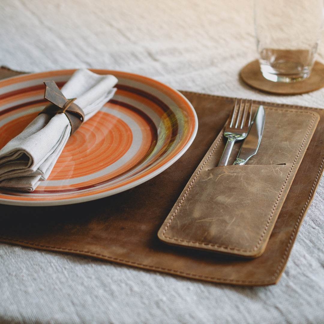 Handmade Crazy Horse Leather Placemat – Rustic Charm & Personal Touch - Chefrollbag