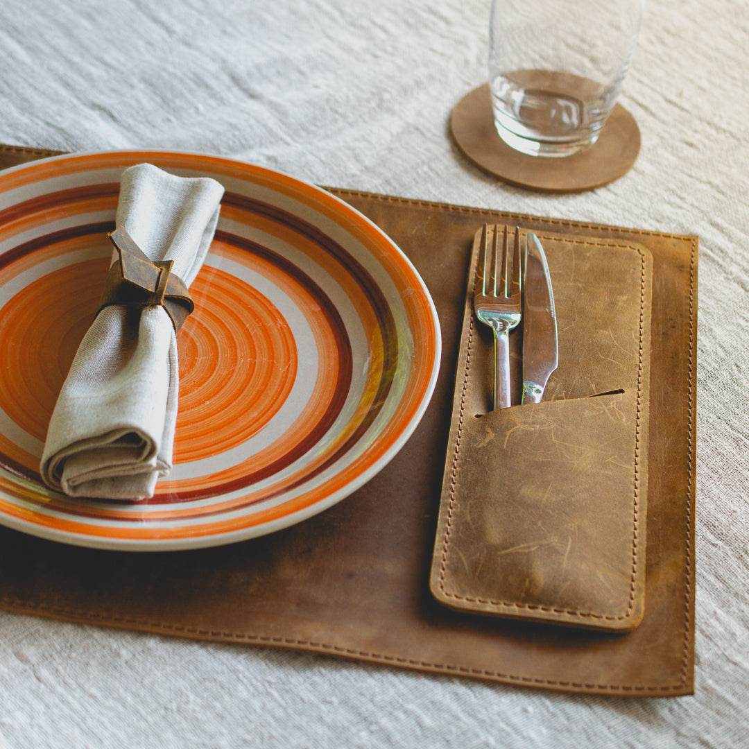 Handmade Crazy Horse Leather Placemat – Rustic Charm & Personal Touch - Chefrollbag